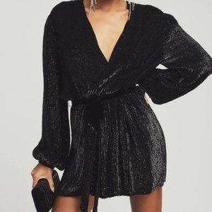 Retrofete Gabrielle robe long sleeve wrap black sequin mini dress Size Small